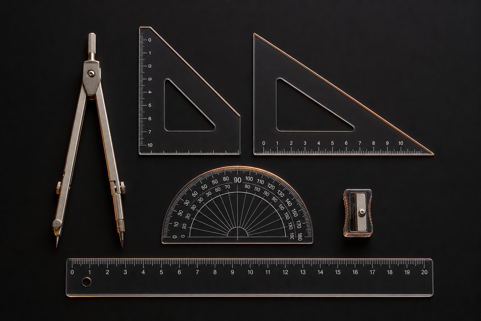 Geometry box with 15 pieces