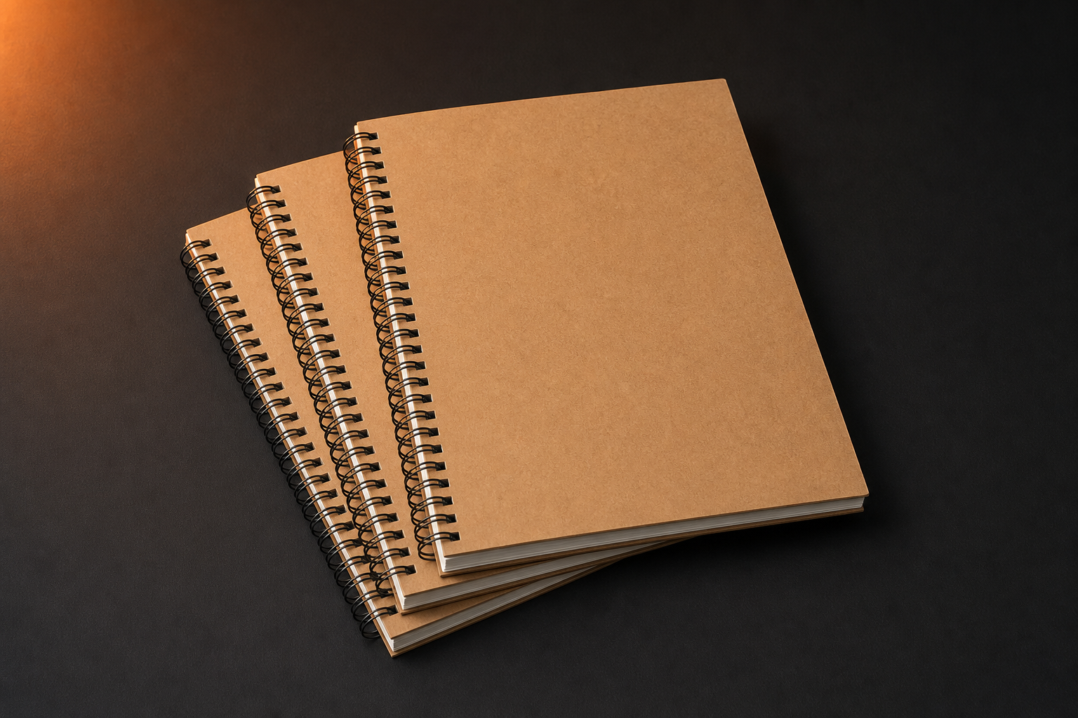 Set of three A4 spiral notebooks